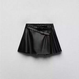 Faux Pleated Leather Skort